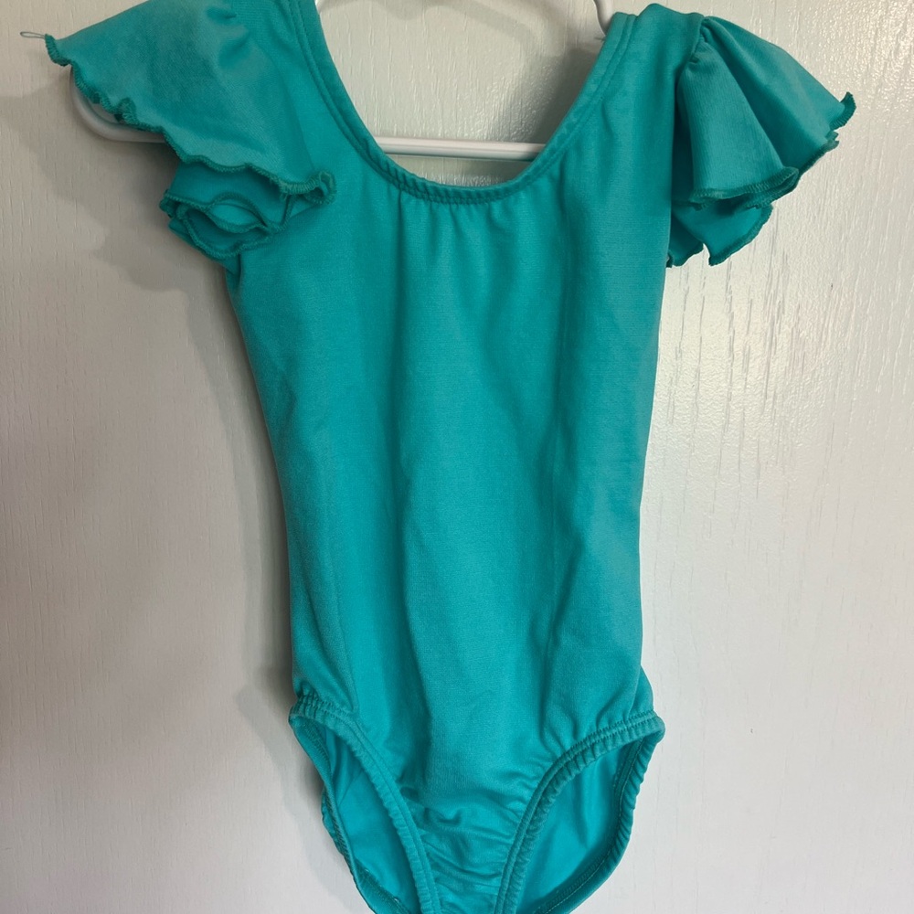 Aqua Ruffle Sleeve Kids One Piece